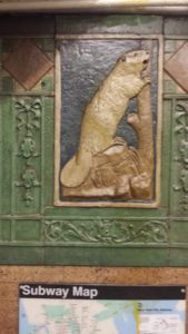 It may be surprising to find a beaver in the New York City subway. This beaver adorns the Astor Place subway station in Manhattan. The Astor Family fortune was built on beaver pelts. Photo courtesy of Chris Pupke.