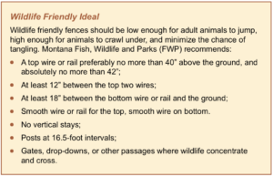 Specifications for wildlife friendly fences per Montana Fish, Wildlife & Parks.