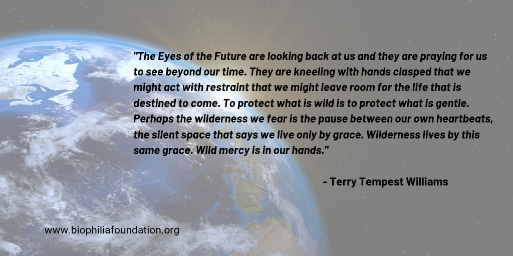 A Self-Aware Biosphere by Dr. Richard Pritzlaff, Biophilia Foundation Quote by Terry Tempest Williams