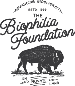 Biophilia Foundation logo. Advancing biodiversity on private lands. Established 1999